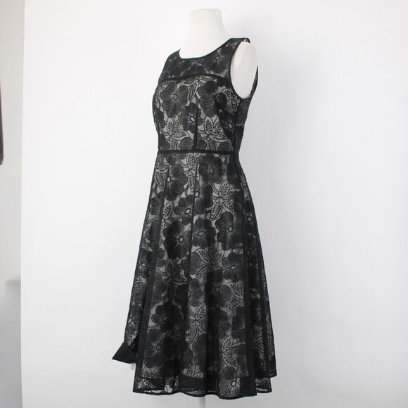 Ann Taylor Dress Sz 4 Black Grey Floral Lined Zip Nylon Polyester Dress - Picture 5 of 16